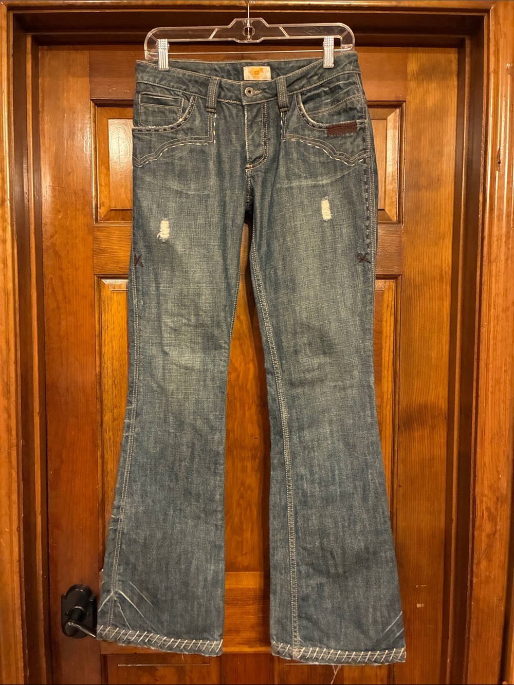 Size 27 Antik Denim Medium Wash Bootcut Low Rise Jeans Eagle on Pocket (ABBA)